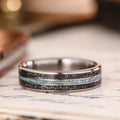 in-stock-the-black-sky-silver-flakes-meteorite-dust-turquoise-titanium-rustic-and-main :: Shown in 6mm Wide | Titanium