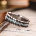 in-stock-the-black-sky-silver-flakes-meteorite-dust-turquoise-titanium-rustic-and-main :: Shown in 6mm Wide | Titanium