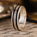 in-stock-the-frontiersman-in-silver-mens-silver-wedding-band-with-whiskey-barrel-wood-elk-antler-size-10-25-7mm-wide