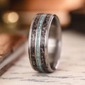 The Huntsman Men's Wedding Band Titanium Elk Antler, Turquoise Inlays Rustic and Main :: Shown in Titanium | 8mm Wide | Dark Antler