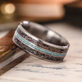 The Huntsman Men's Wedding Band Titanium Elk Antler, Turquoise Inlays Rustic and Main :: Shown in Titanium | 8mm Wide | Dark Antler