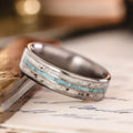 The Huntsman Men's Wedding Band Titanium Elk Antler, Turquoise Inlays Rustic and Main :: Shown in Titanium | 6mm Wide | Medium Antler