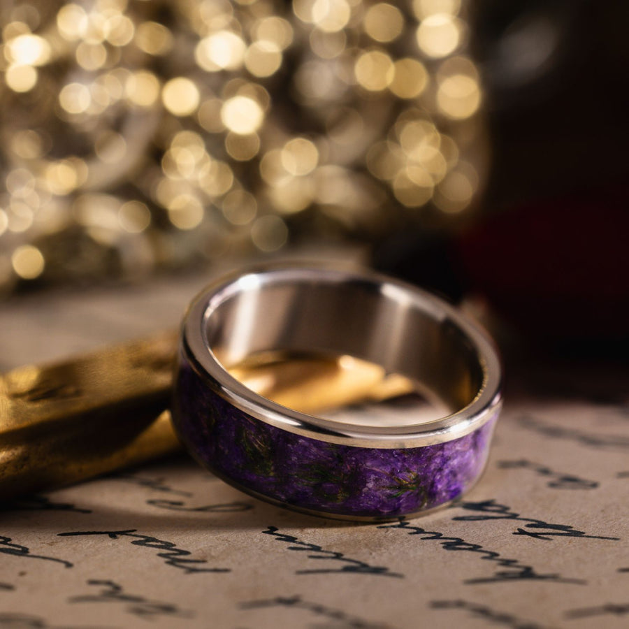 in-stock-the-impressionist-mens-lavender-titanium-floral-wedding-band-size-12-8mm-wide