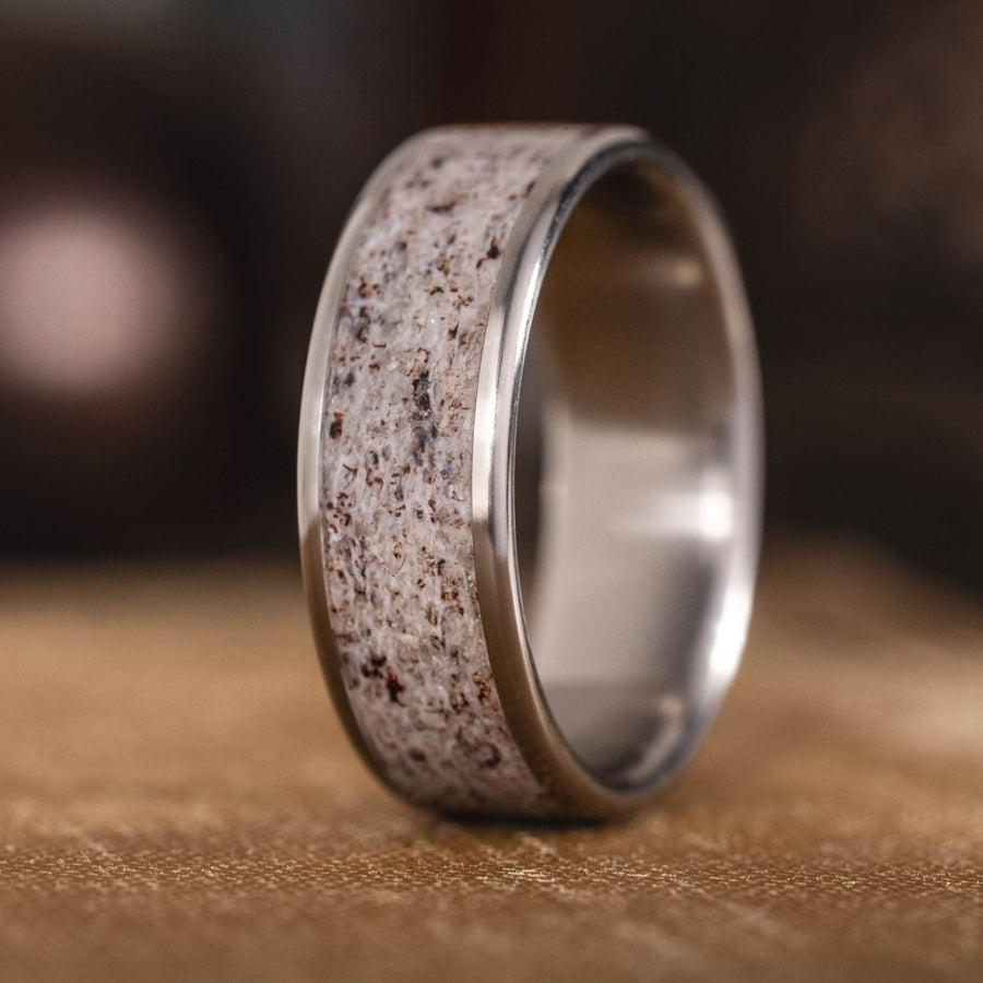 in-stock-the-marksman-mens-titanium-wedding-band-with-elk-antler-inlay-size-10-75-8mm-wide