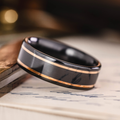 ::Shown in 8mm Wide | Black Titanium | 14K Rose Gold Inlays