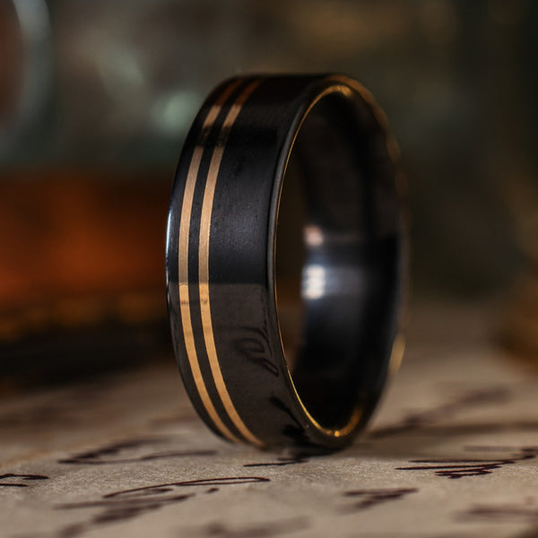 in-stock-the-titan-noir-mens-black-titanium-wedding-band-dual-offset-14k-yellow-gold-inlays-size-11-5-6mm-wide