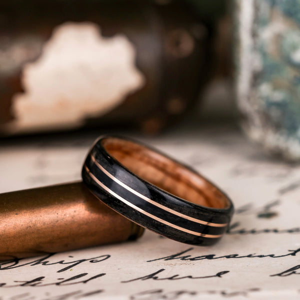 In-Stock) Custom Whiskey Wood Wedding Band with Chestnut Liner