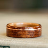 (In-Stock) Iroko Teak Wood Ring with Natural Whiskey Barrel Liner & Offset Copper Inlay - size 9.5 | 8mm wide