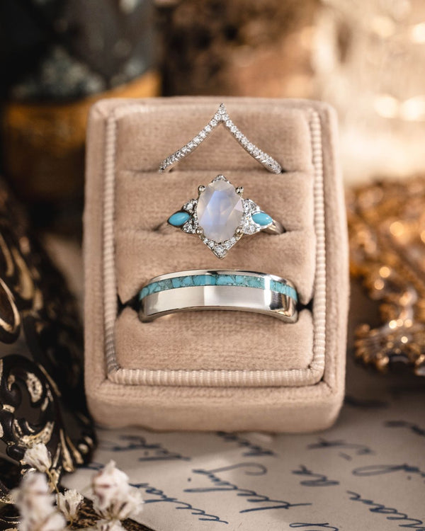 The Kassidy, Vesper & Odyssey | His & Hers Wedding Ring Set :: The Kassidy, Vesper & Odyssey | White Gold Wedding Set