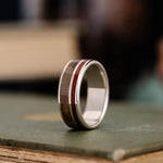 The Leatherneck in Silver | Men's Silver Wedding Band with Marine Desert MARPAT Uniform & Bloodwood Inlays