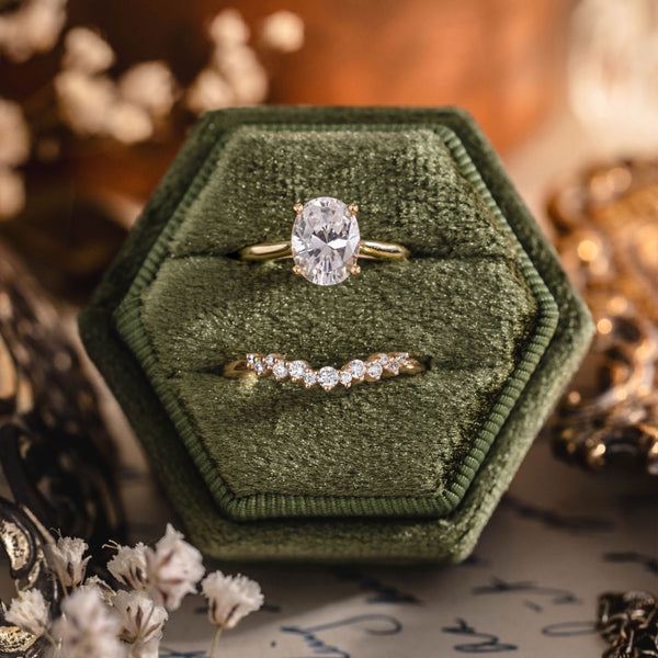 The Lily & Marian Oval Diamond Solitaire & Curved Diamond Contour Bridal Set