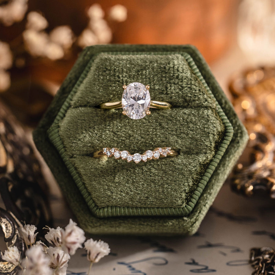 The Lily & Marian Oval Diamond Solitaire & Curved Diamond Contour Bridal Set
