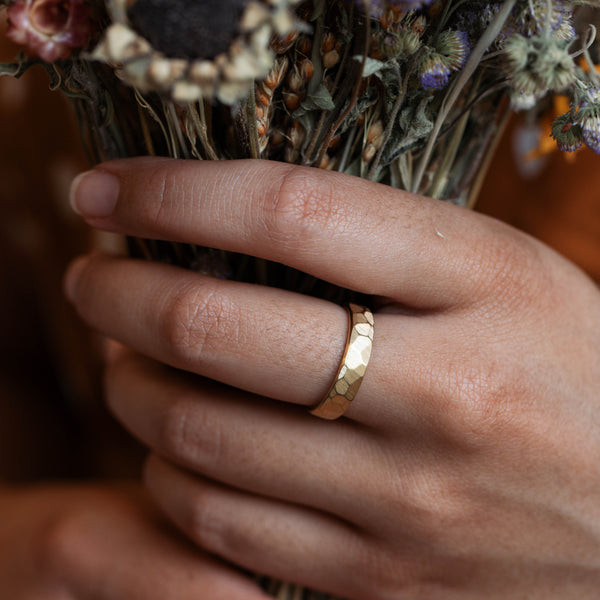 The Edisto | 3mm & 4mm Women's Hammered Yellow Gold Wedding Band | Rustic and Main