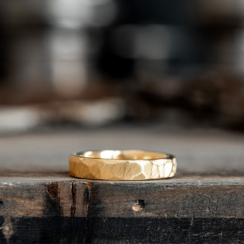 Hammered 18k Yellow Gold Wedding Band - Size 7.5