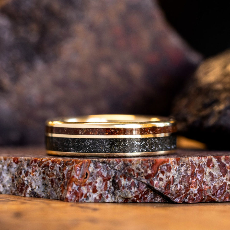 mens-gold-dinosaur-bone-black-meteorite-wedding-band-prehistoric-rustic-and-main