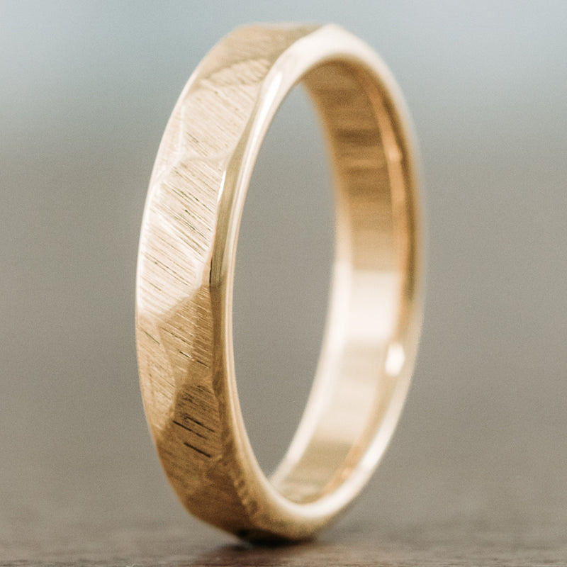 The Apollo | 5mm & 6mm Men's Hammered Yellow Gold Wedding Band