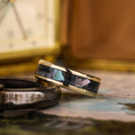 The Dark Tide | Men's Gold Wedding Band with Black Mother of Pearl