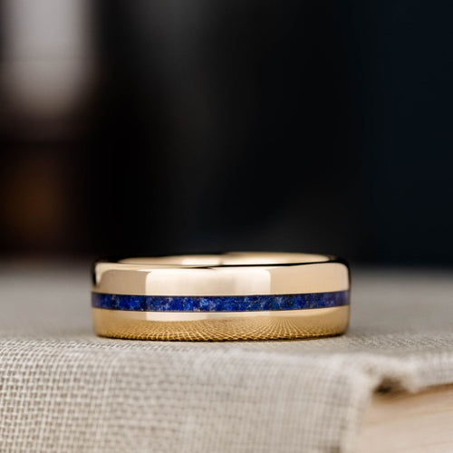 mens-gold-wedding-band-blue-lapis-lazuli-center-inlay-the-caspian-rustic-and-main