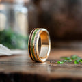 The Lore | Men's Gold Wedding Band with Elk Antler, Green Imperial Diopside & Antique Walnut Wood