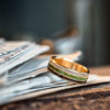 The Lore | Men's Gold Wedding Band with Elk Antler, Green Imperial Diopside & Antique Walnut Wood