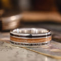mens-gold-wedding-band-lamb-hide-bethlehem-olive-wood-emberlite-the-boaz-rustic-and-main :: Shown in 8mm Wide | White Gold