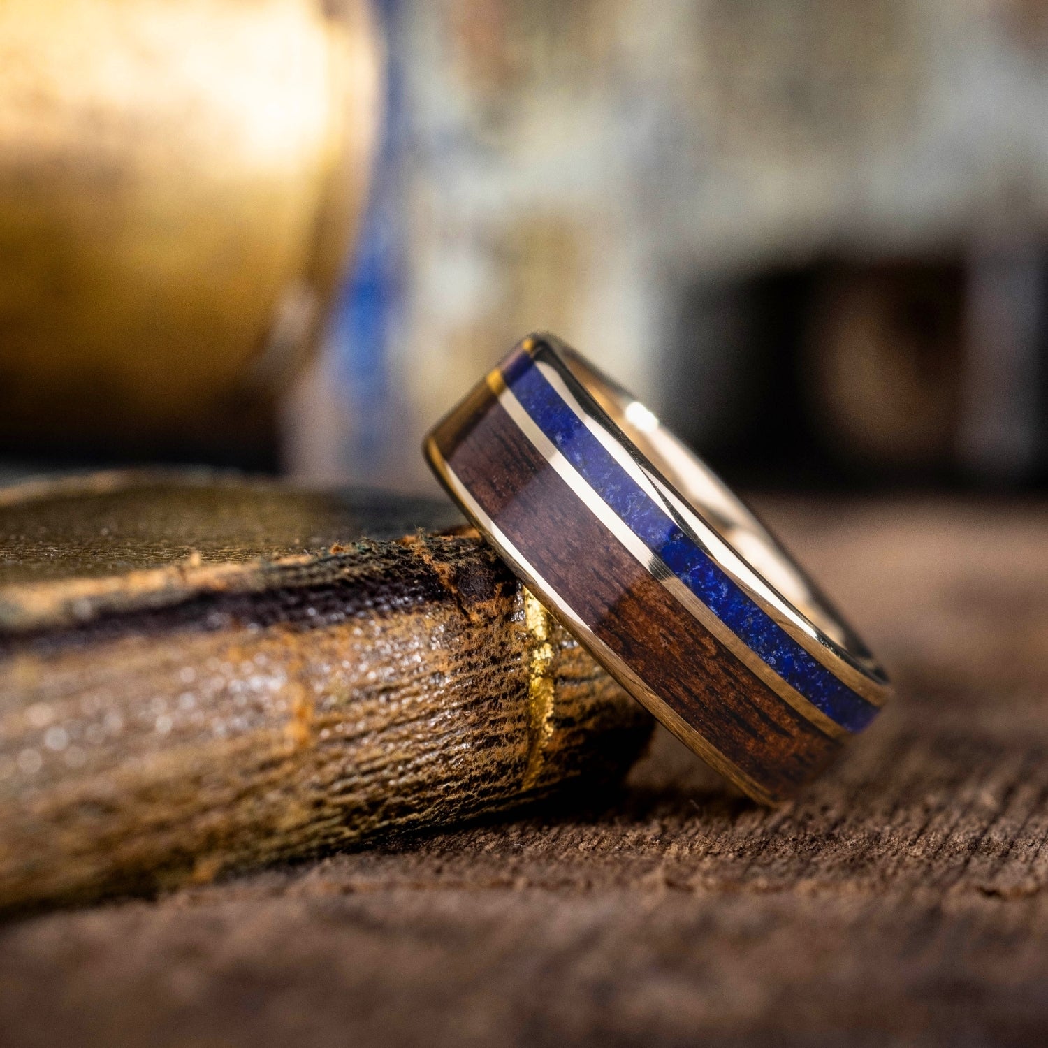 The Guide | Men's Gold Wedding Band with Lapis Lazuli and Antique The Guide | Men's Gold Wedding Band with Lapis Lazuli and Antique