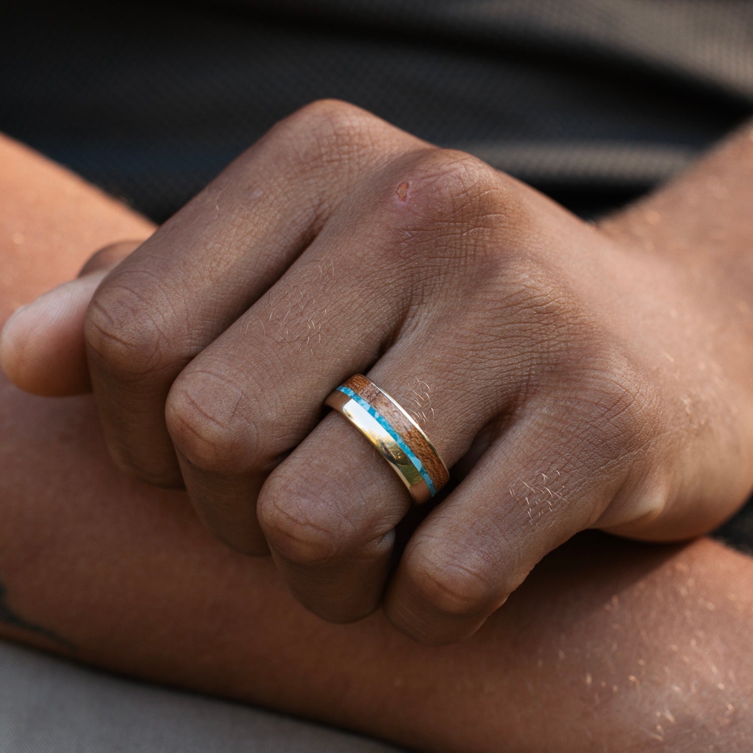 Mesquite Wood Ring With Blue and Green Line, Titanium Wood Ring, Wooden Wedding Ring, Wood Glow Ring, popular Comfort Fit Band