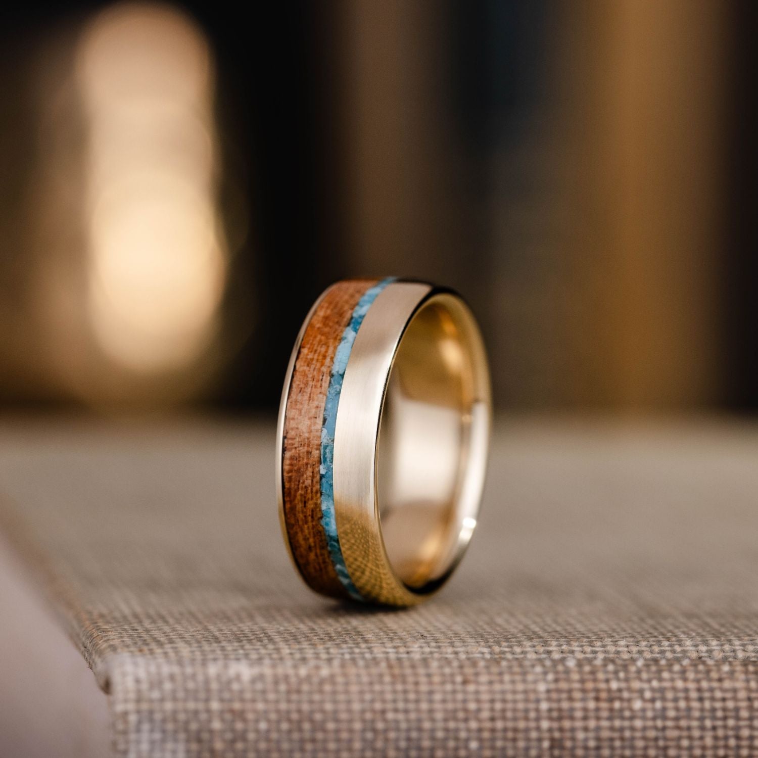 Mesquite Wood Ring With Blue and Green Line, Titanium Wood Ring, Wooden Wedding Ring, Wood Glow Ring, popular Comfort Fit Band