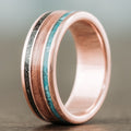 The Mahalo | Men's Gold Wedding Band with Meteorite, Koa Wood & Turquoise