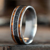 The Saros | Men's Titanium Wedding Band with Meteorite & Fossilized Amber