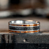 The Saros | Men's Titanium Wedding Band with Meteorite & Fossilized Amber