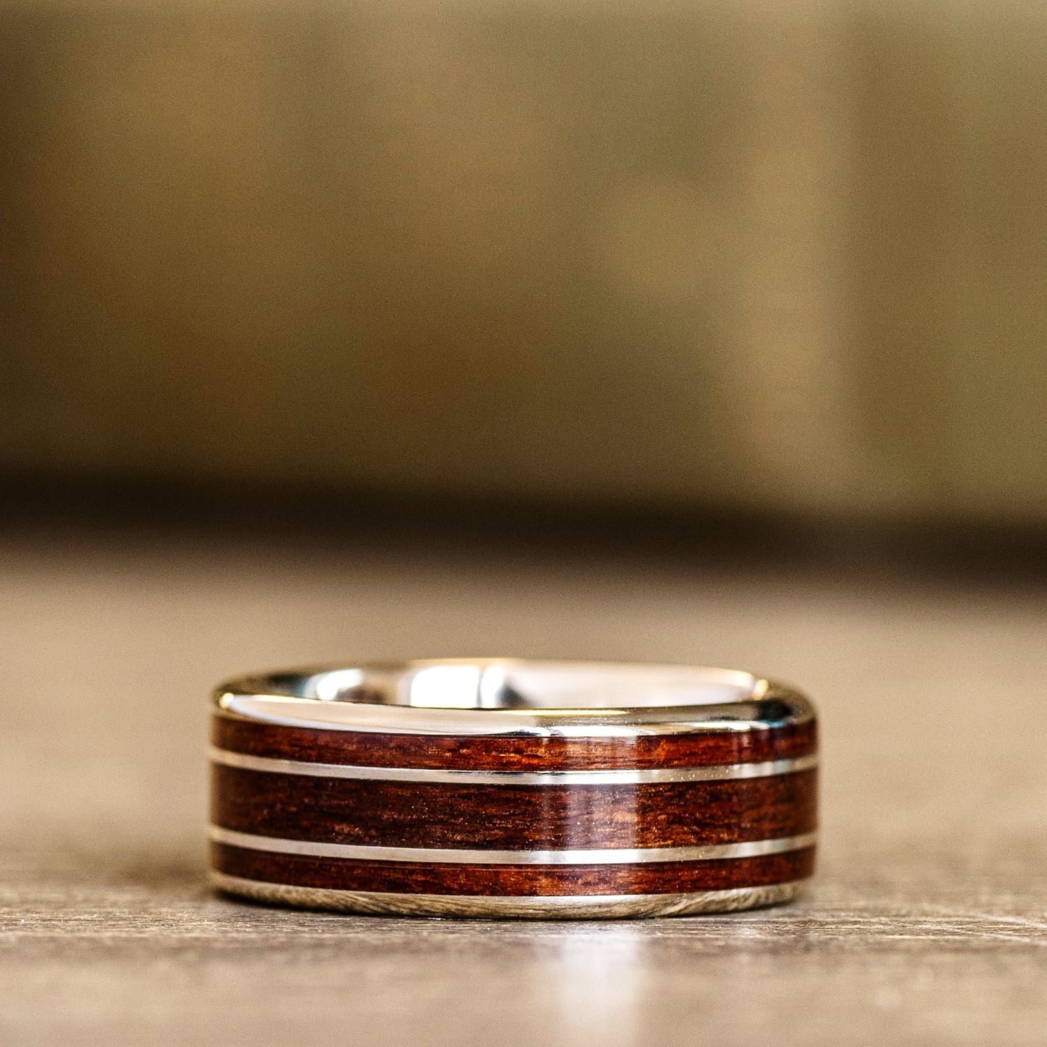 Mahogany Wood Ring Mens factory Wedding Band Titanium Ring 9mm Engagement Band Man Mahogany Wood Wedding Band Polished Gold Ring 18k Gold Plate Ring