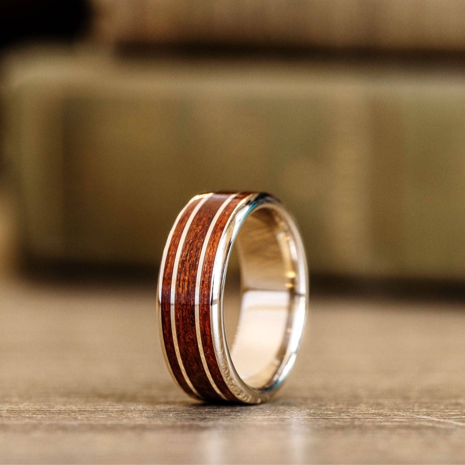 The Providence | Men's Gold Wedding Ring with African Mahogany Wood ...