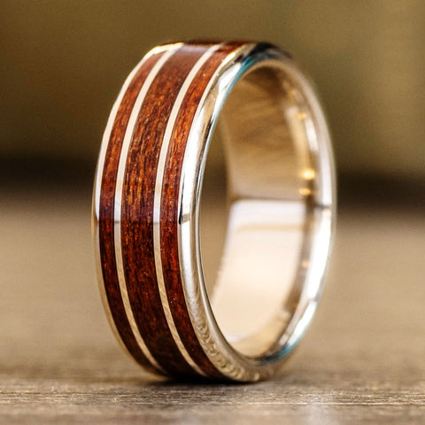 Mahogany Wood Ring Mens Wedding Band Titanium Ring selling 9mm Engagement Band Man Mahogany Wood Wedding Band Polished Gold Ring 18k Gold Plate Ring