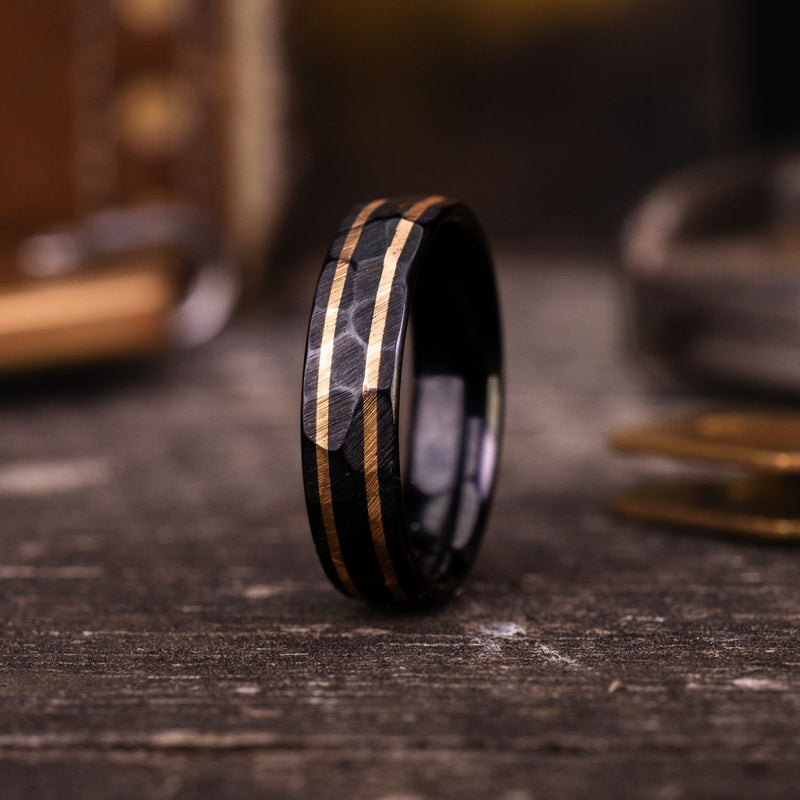 mens-hammered-black-titanium-wedding-band-dual-outer-inlays-the-apollo-renegade-noir-rustic-and-main-6mm