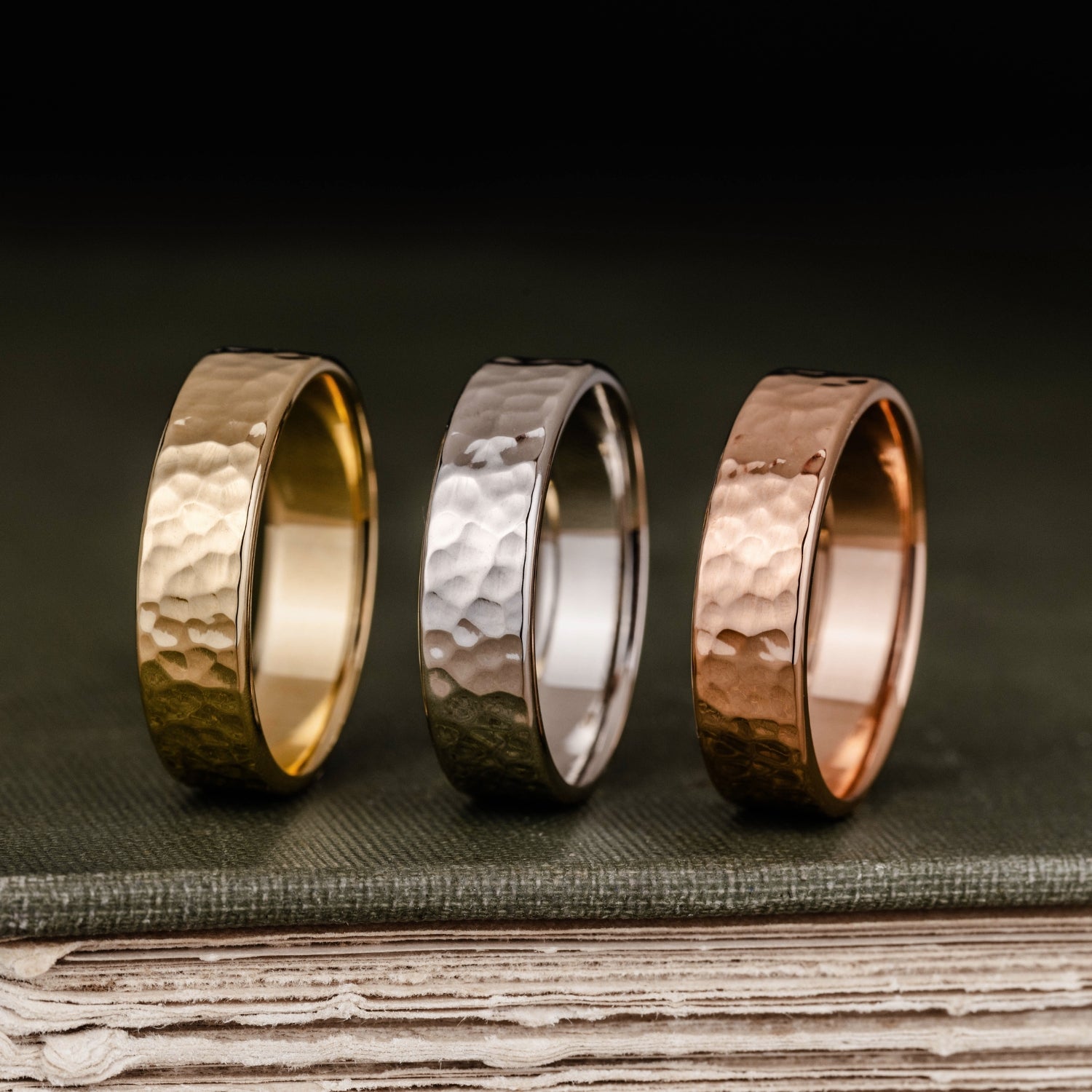 The Marsh | 5mm & 6mm Men's Hammered Gold Wedding Band | 10k, 14k & 18k ...