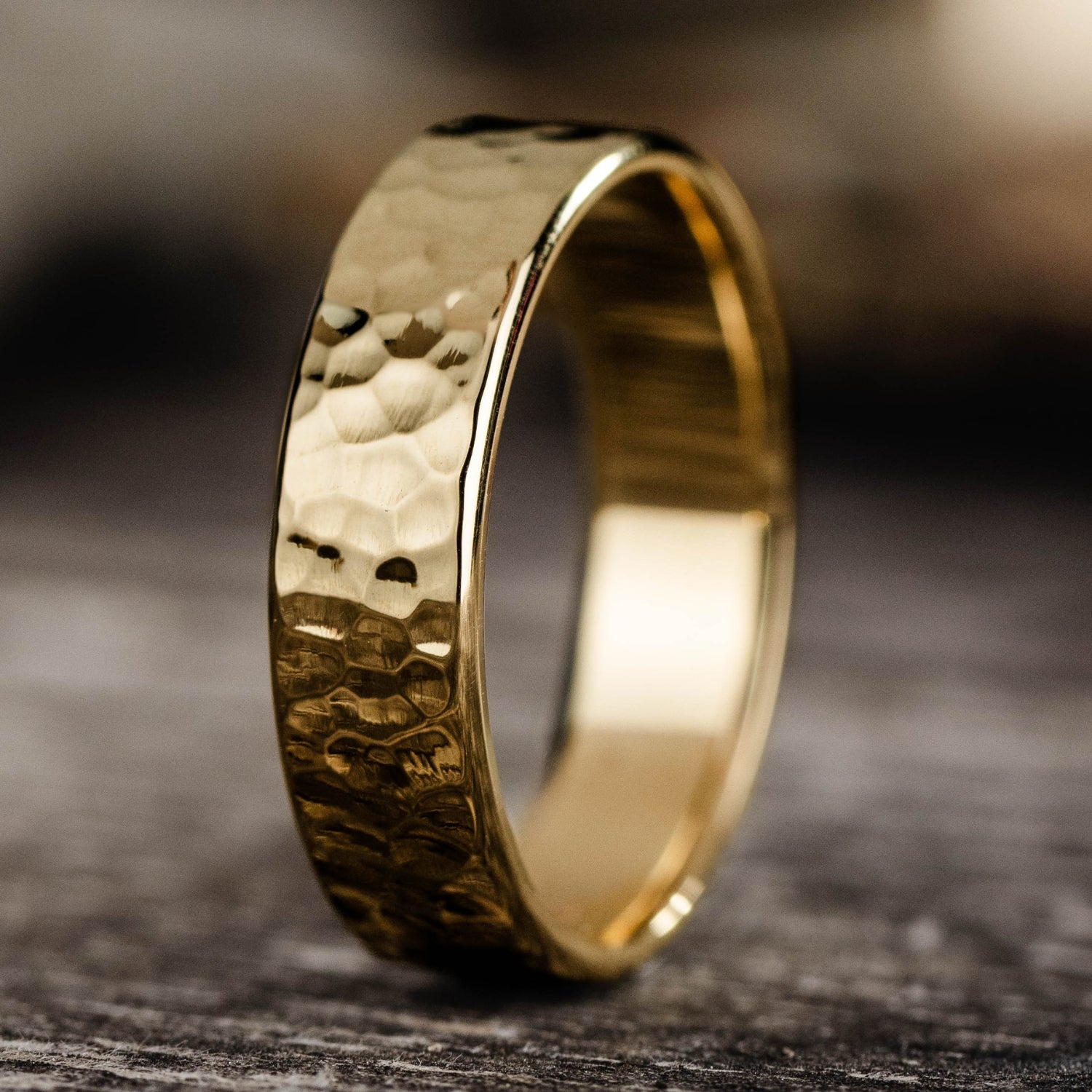 The Marsh | 5mm & 6mm Men's Hammered Gold Wedding Band | 10k, 14k & 18k ...