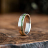 The Fairbanks | Men's High Polish Titanium Wedding Band with Green Imperial Diopside & Gold Flakes Offset Inlay