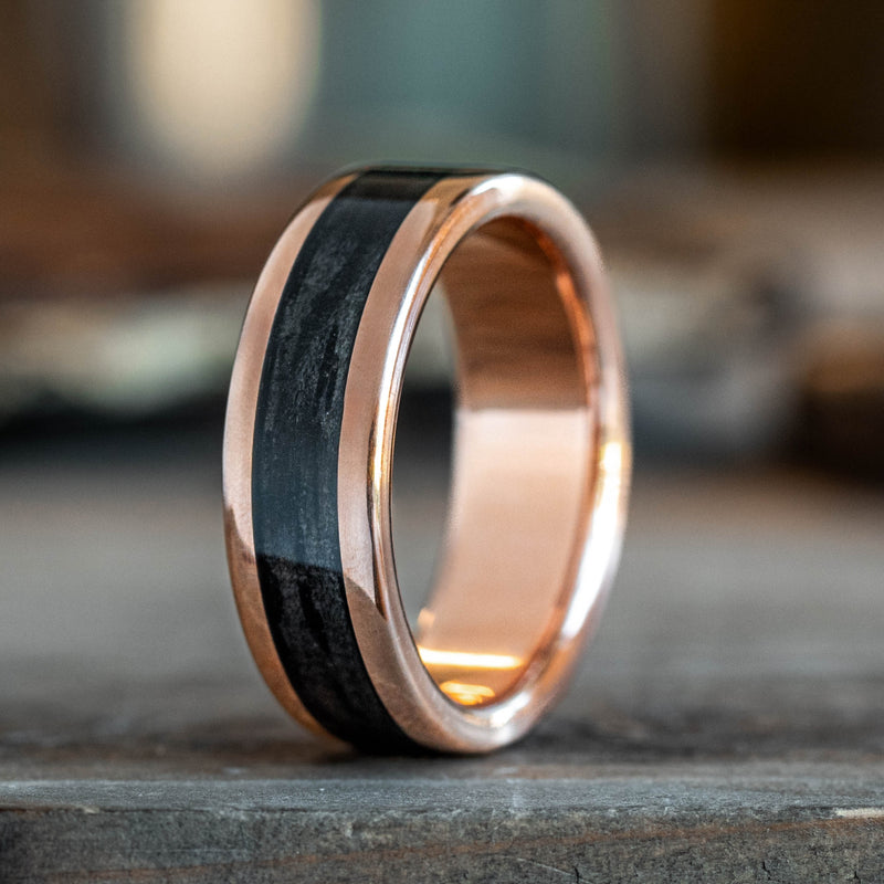 mens rose gold black whiskey barrel wedding band speakeasy rustic and main a4a37d95 4d2e 4daf ac52