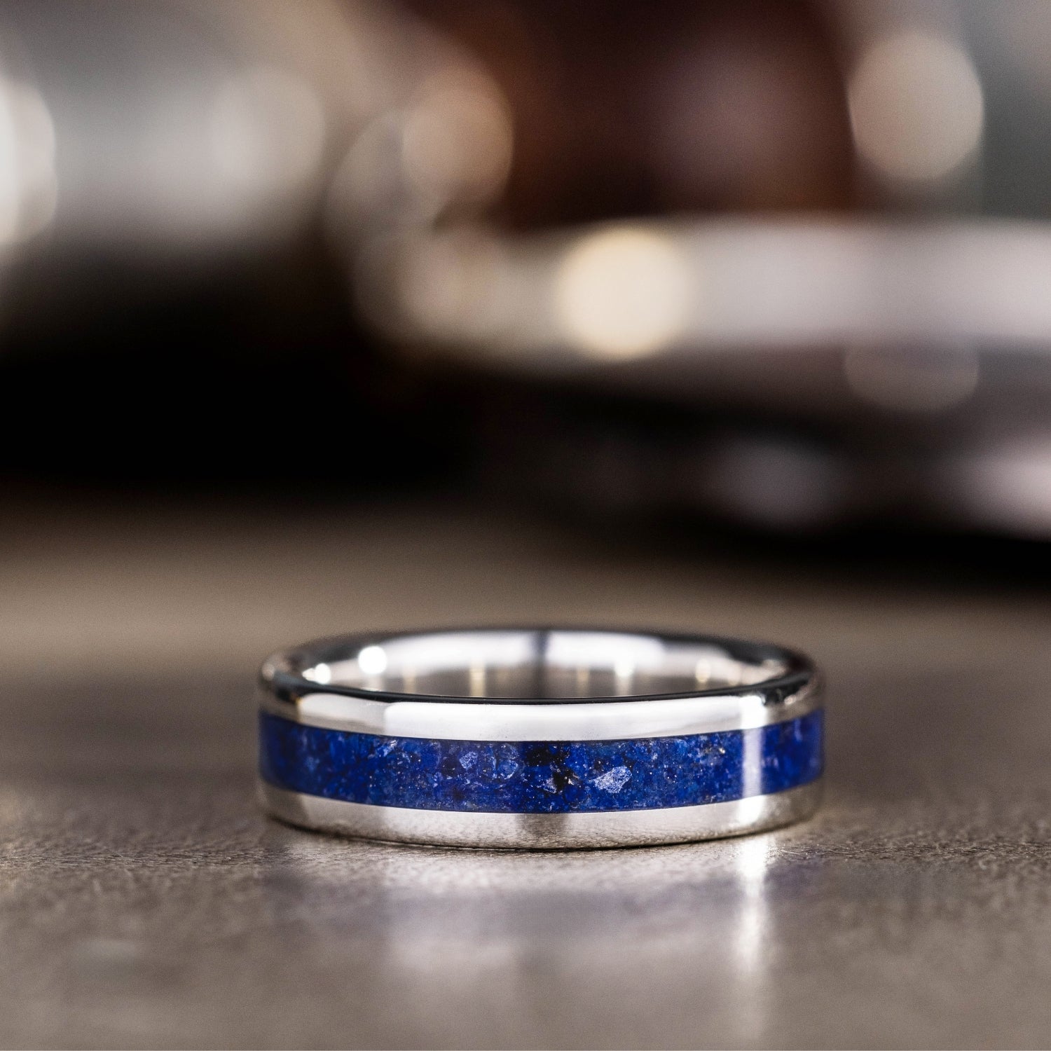 Lapis Lazuli & Silver Meteorite Wedding Ring, Silver Tungsten 2024 Wedding Band, Real