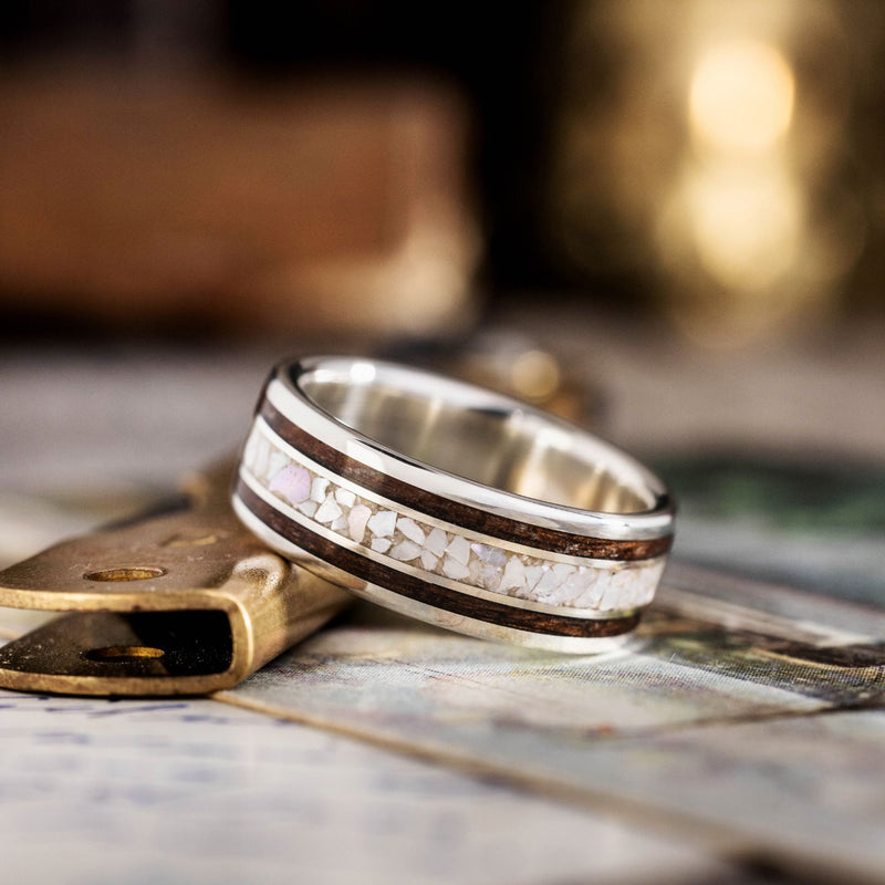 mens-silver-wedding-band-mother-of-pearl-m1-garand-wwii-era-rifle-stock-wood-the-archer-rustic-and-main