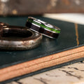 (In-Stock) The Sage in Silver | Men's Sterling Silver Wedding Band with Rosewood & Green Imperial Diopside - Size 11 | 8mm Wide
