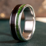 The Sage in Silver | Men's Sterling Silver Wedding Band with Rosewood & Green Imperial Diopside