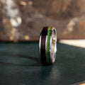 (In-Stock) The Sage in Silver | Men's Sterling Silver Wedding Band with Rosewood & Green Imperial Diopside - Size 11 | 8mm Wide