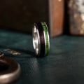 (In-Stock) The Sage in Silver | Men's Sterling Silver Wedding Band with Rosewood & Green Imperial Diopside - Size 11 | 8mm Wide