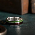(In-Stock) The Sage in Silver | Men's Sterling Silver Wedding Band with Rosewood & Green Imperial Diopside - Size 11 | 8mm Wide