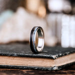 The Spirit of Sonora | Men's Silver Whiskey Barrel Wood & Turquoise Wedding Band