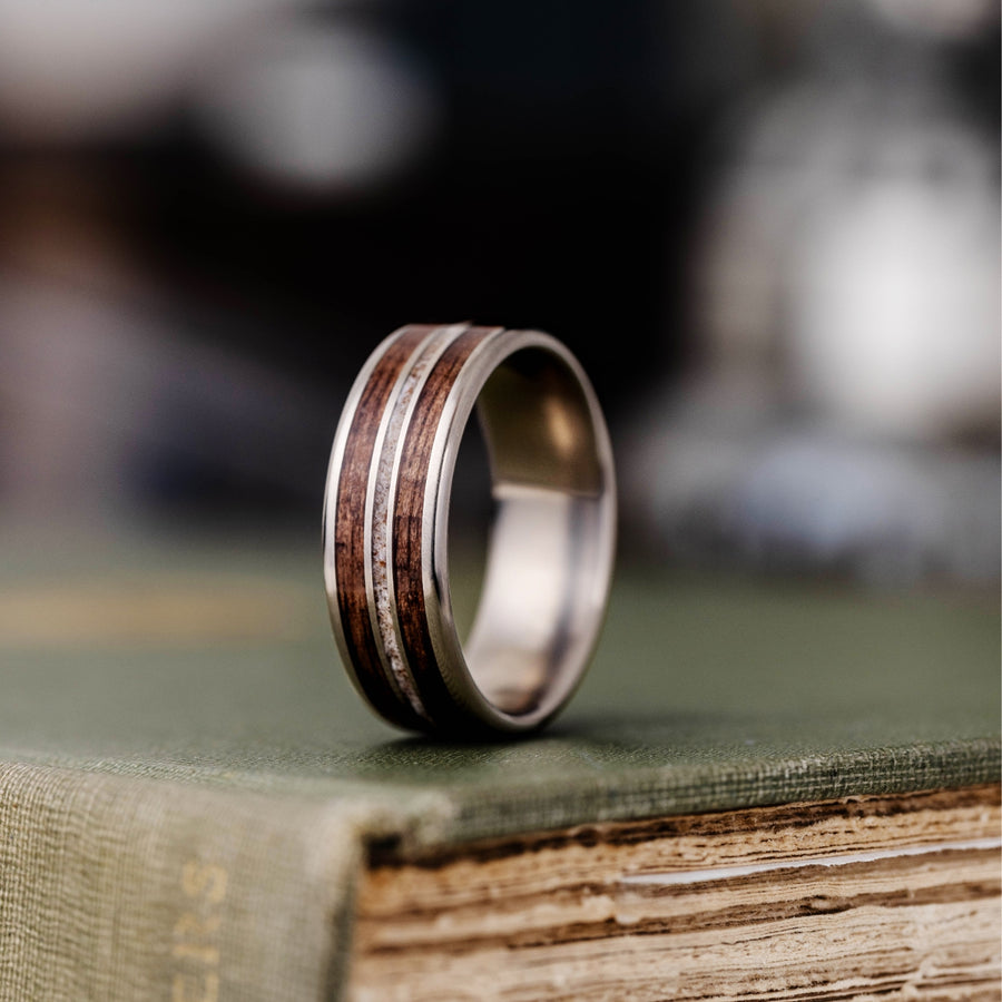 The Stag | Men's Elk Antler and Walnut Wood Titanium Wedding Band
