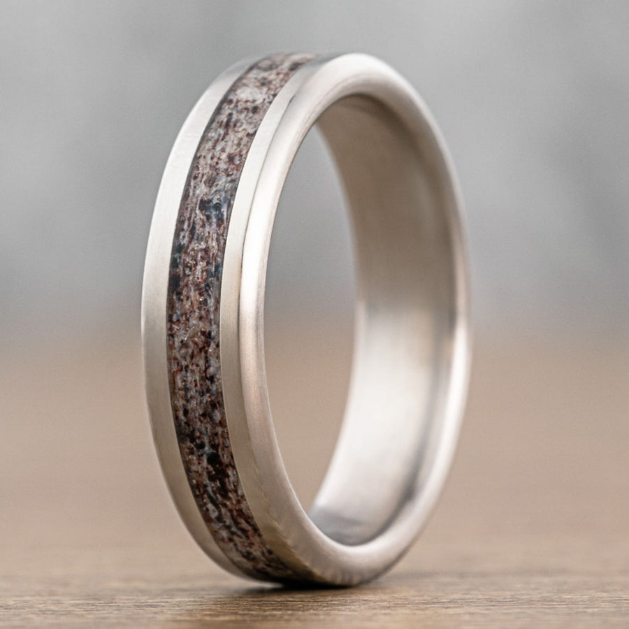     mens-titanium-wedding-band-elk-antler-inlay-marksman-rustic-and-main
