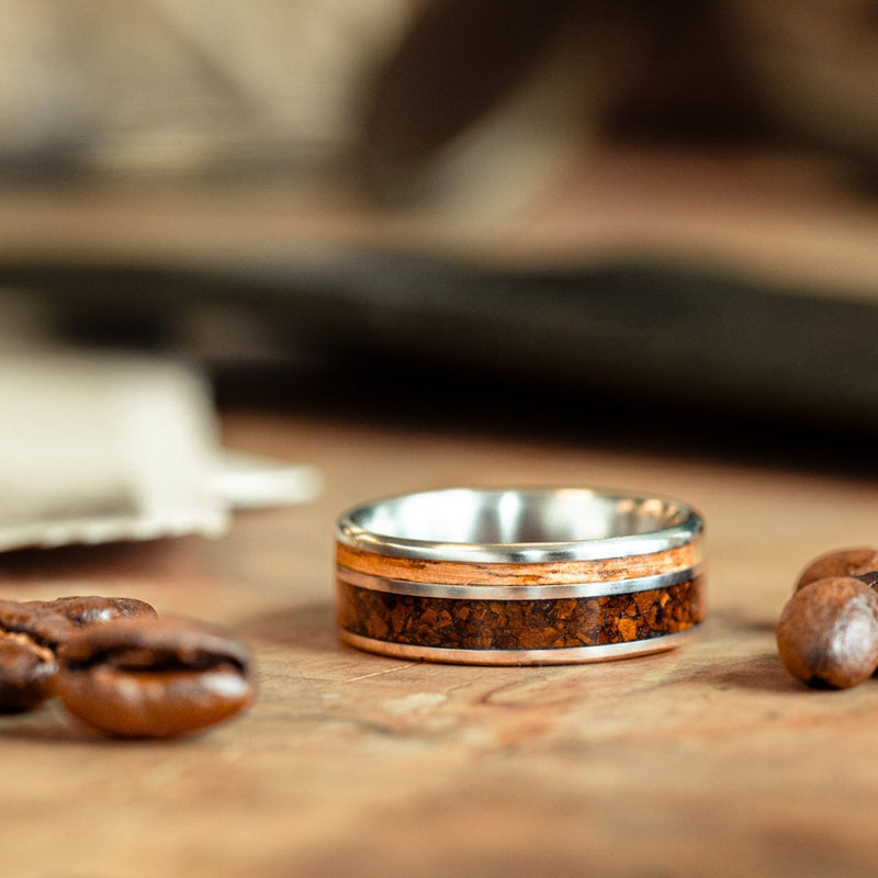 mens-titanium-wedding-band-natural-whiskey-barrel-wood-coffee-the-trek-rustic-and-main
